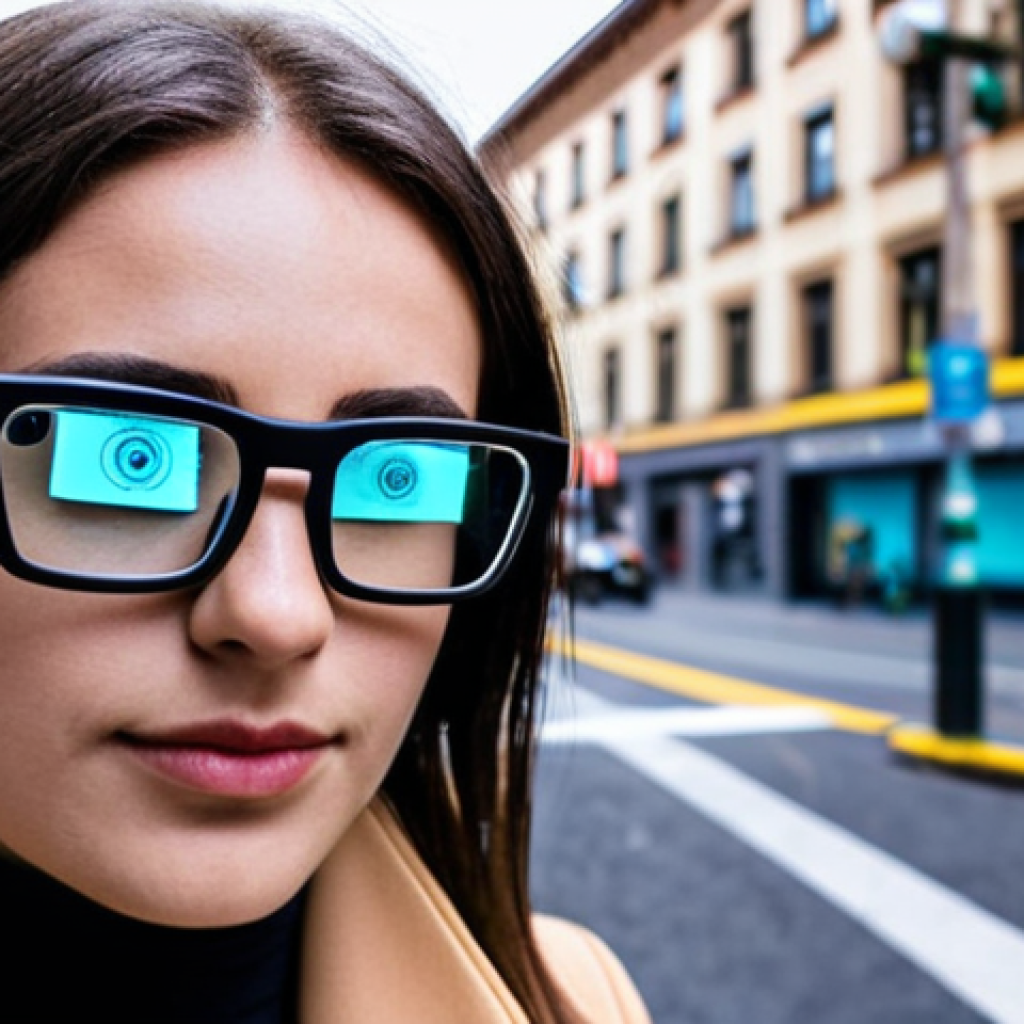**Smart Glasses in Use**:
   - "A person wearing stylish smart glasses, showcasing augmented reality features while navigating a city street. The glasses display navigation information in front of their eyes, and the user appears engaged and focused."